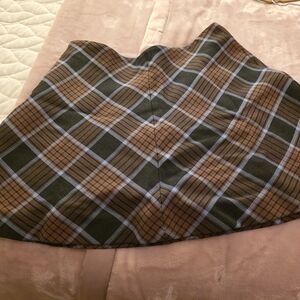 Plaid A-Line Skirt - Black and Brown